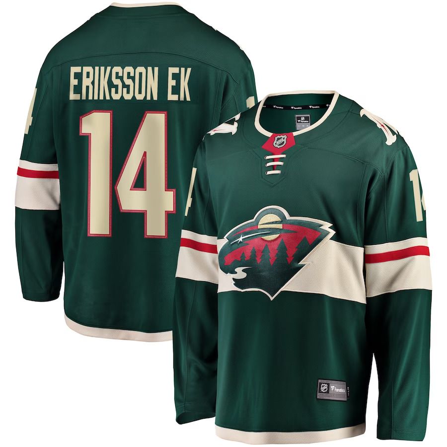 Men Minnesota Wild 14 Joel Eriksson Ek Fanatics Branded Green Breakaway NHL Jersey